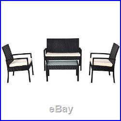 4 PCS Outdoor Patio Rattan Furniture Set Table Chair Sofa Cushioned Seat Garden