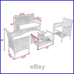 4 PCS Outdoor Patio Rattan Furniture Set Table Shelf Sofa With Black Cushions NEW