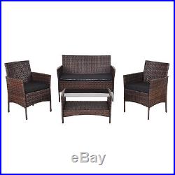 4 PCS Outdoor Patio Rattan Furniture Set Table Shelf Sofa With Black Cushions NEW