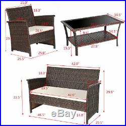 4 PCS Outdoor Patio Rattan Furniture Set Wicker Sofa Table Shelf Cushion