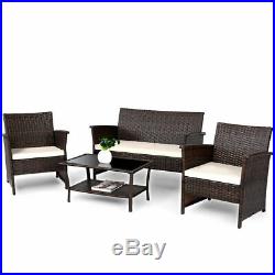 4 PCS Outdoor Patio Rattan Furniture Set Wicker Sofa Table Shelf Cushion