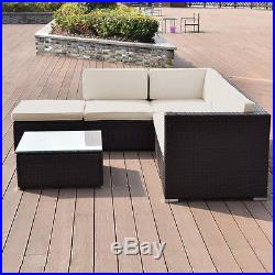 4 PCS Outdoor Patio Rattan Wicker Furniture Set Loveseat Cushioned Yard Garden