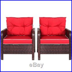 4 PCS Outdoor Patio Rattan Wicker Furniture Set Sofa Loveseat WithRed Cushion New