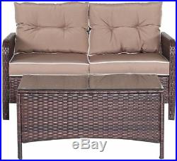 4 PCS Outdoor Patio Rattan Wicker Furniture Set Sofa Loveseat With