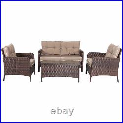 4 PCS Outdoor Patio Rattan Wicker Furniture Set Sofa Loveseat With Cushions