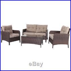 4 PCS Outdoor Patio Rattan Wicker Furniture Set Sofa Loveseat With Cushions NEW