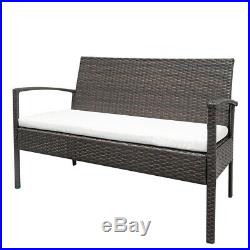 4 PCS Outdoor Patio Rattan Wicker Furniture Set Table Sofa Cushioned Deck Brown