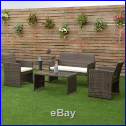 4 PCS Outdoor Patio Rattan Wicker Furniture Set Table Sofa Cushioned Garden Deck
