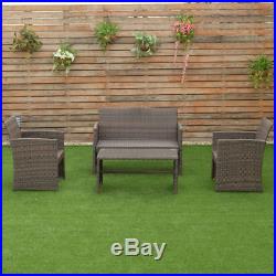 4 PCS Outdoor Patio Rattan Wicker Furniture Set Table Sofa Cushioned Garden Deck