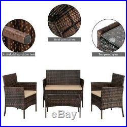 4 PCS Outdoor Patio Rattan Wicker Sofa Sectional Furniture Set Cushioned Lawn
