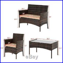 4 PCS Outdoor Patio Rattan Wicker Sofa Sectional Furniture Set Cushioned Lawn