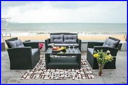 4 PCS Outdoor Patio Rattan Wicker Sofa Set Furniture Cushion Conversation Table
