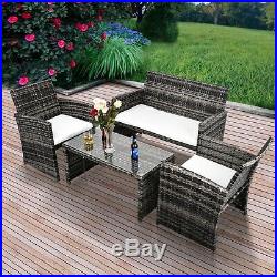4 PCS Outdoor Patio Sofa Rattan Wicker Sectional Furniture Set Garden Cushioned