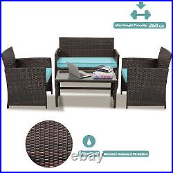 4 PCS PE Rattan Wicker Loveseat Chairs Table Patio Balcony Patio Furniture Set