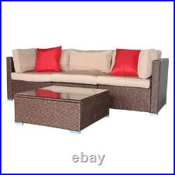 4 PCS Patio Furniture Couch Wicker Rattan Sectional Sofa Table Set with 2 x Pillow