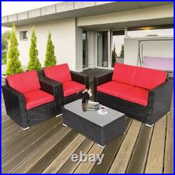 4 PCS Patio Furniture Couch Wicker Rattan /w Cushions Sectional Sofa Table Set