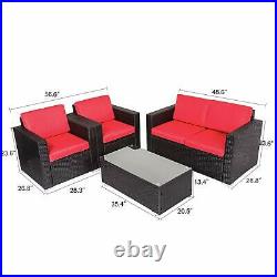 4 PCS Patio Furniture Couch Wicker Rattan /w Cushions Sectional Sofa Table Set