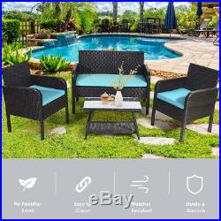 4 PCS Patio Furniture Outdoor PE Rattan Wicker Table Chair Sofa Set Cushion Seat