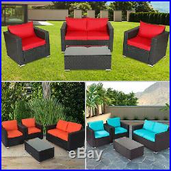4 PCS Patio Furniture Sectional Sofa Set Outdoor Rattan Wicker Cushioned Couch