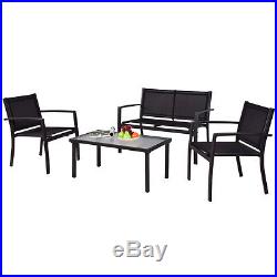 4 PCS Patio Furniture Set Sofa Coffee Table Steel Frame Garden Deck Black
