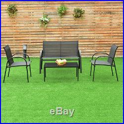 4 PCS Patio Furniture Set Sofa Coffee Table Steel Frame Garden Deck Black New
