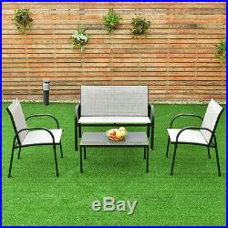4 PCS Patio Furniture Set Sofa Coffee Table Steel Frame Garden Deck Gray New