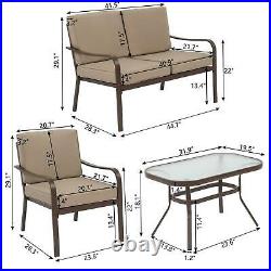 4 PCS Patio Furniture Sofa Set Outdoor Garden Cushion Chair Tempered Glass Table