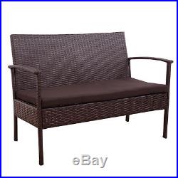 4 PCS Patio Rattan Wicker Furniture Set Loveseat Sofa Cushioned Garden Yard