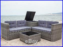 4 PCS Patio Sectional Wicker Rattan Outdoor Furniture Sofa Set with Storage Box