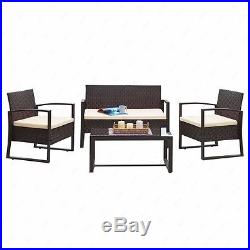 4 PCS Rattan Wicker Patio Sofa Table Furniture Set Cushioned Lawn Garden Outdoor