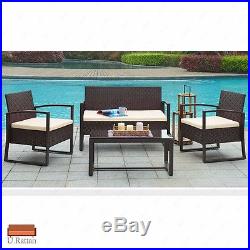 4 PCS Rattan Wicker Patio Sofa Table Furniture Set Cushioned Lawn Garden Outdoor