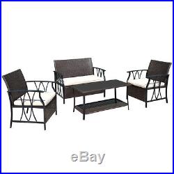 4 PC Furniture Set Outdoor Patio Garden Sectional PE Wicker Rattan Cushion Deck