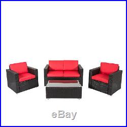 4 PC Outdoor Patio Rattan Wicker Sofa Sectional Furniture Set Cushioned Lawn Red