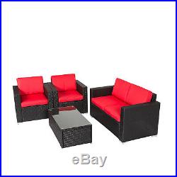 4 PC Outdoor Patio Rattan Wicker Sofa Sectional Furniture Set Cushioned Lawn Red