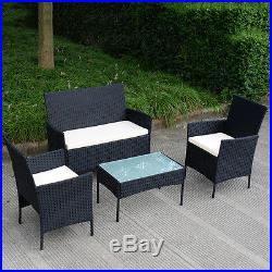 4 PC Outdoor Rattan Furniture Set Loveseat Sofa Cushioned Patio Garden Steel