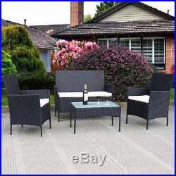 4 PC Outdoor Rattan Furniture Set Loveseat Sofa Cushioned Patio Garden Steel NEW
