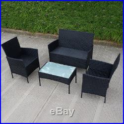 4 PC Outdoor Rattan Furniture Set Loveseat Sofa Cushioned Patio Garden Steel NEW