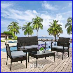 4 PC Outdoor Rattan Sofa Set Patio PE Cushioned Couch Loveseat Wicker Furniture