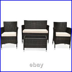 4 PC Patio Rattan Sofa Set Outdoor Loveseat PE Cushioned Couch Wicker Furniture