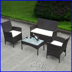 4 PC Patio Rattan Wicker Chair Sofa Table Set Outdoor Garden Furniture Cushioned
