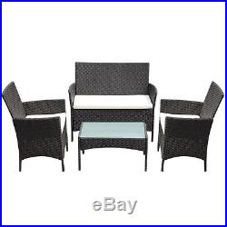 4 PC Patio Rattan Wicker Chair Sofa Table Set Outdoor Garden Furniture Cushioned