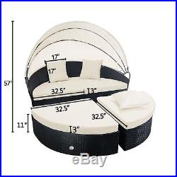 4 PC Patio Wicker Furniture Set Garden Rattan Sofa Round Canopy Daybed Cushioned