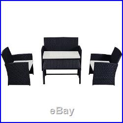 4 PC Rattan Patio Furniture Set Garden Lawn Sofa Black Wicker Cushioned Seat