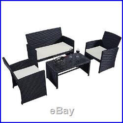 4 PC Rattan Patio Furniture Set Garden Lawn Sofa Black Wicker Cushioned Seat