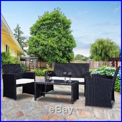 4 PC Rattan Patio Furniture Set Garden Lawn Sofa Black Wicker Cushioned Seat New