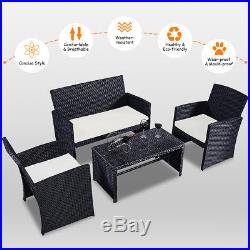 4 PC Rattan Patio Furniture Set Garden Lawn Sofa Black Wicker Cushioned Seat New
