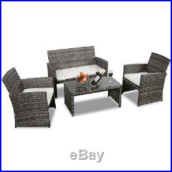 4 PC Rattan Patio Furniture Set Garden Lawn Sofa Cushioned Seat Mix Gray Wicker