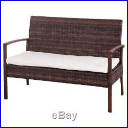 4 PC Rattan Patio Furniture Set Garden Lawn Sofa Cushioned Seat Wicker Sofa