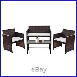 4 PC Rattan Patio Furniture Set Garden Lawn Sofa Cushioned Seat Wicker Sofa New