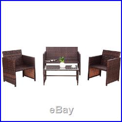 4 PC Rattan Patio Furniture Set Garden Lawn Sofa Cushioned Seat Wicker Sofa New